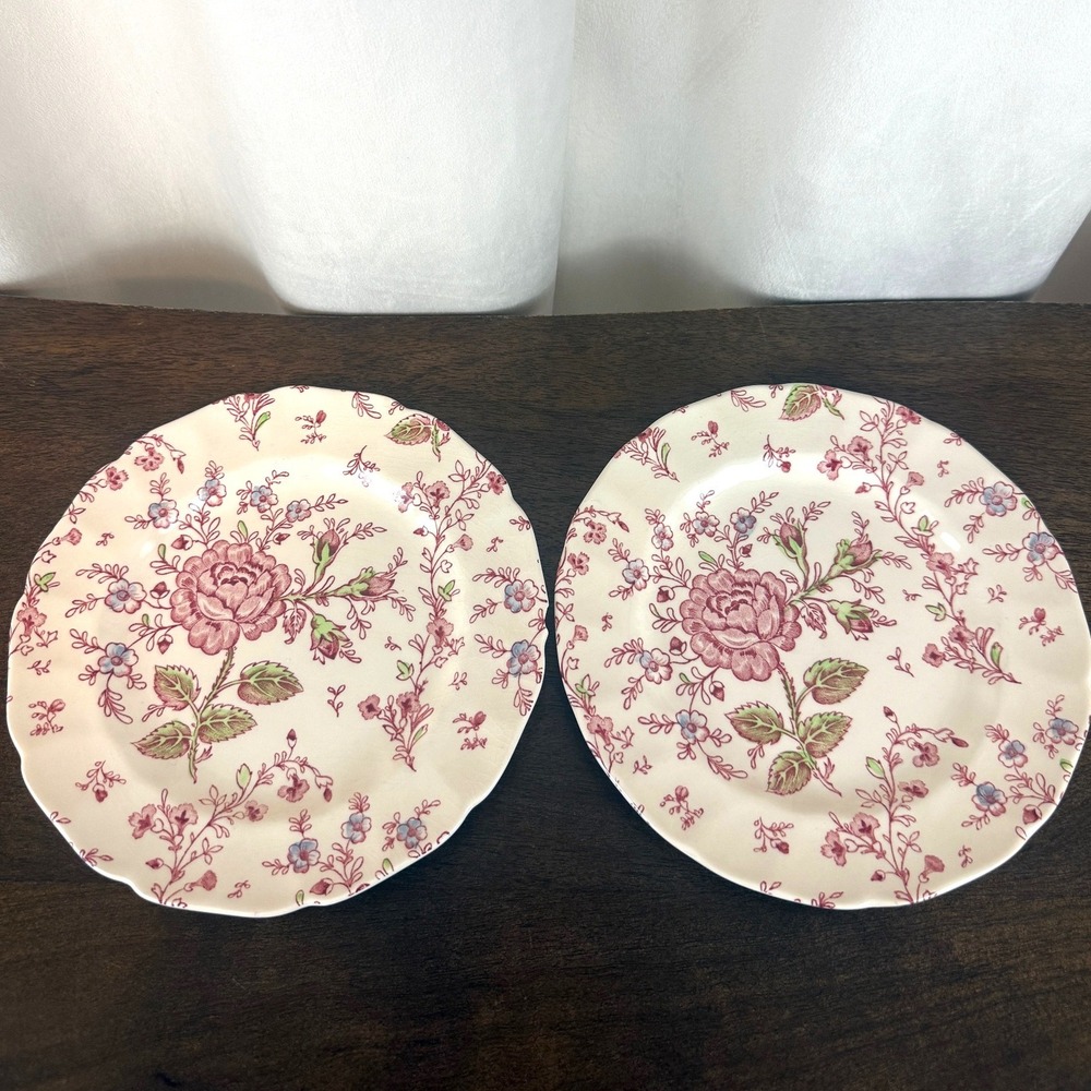 VTG Set of TWO Johnson Bros Rose Chintz Pink 7 7/8" Salad Plate England READ